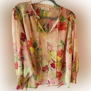 Philosophy Sheer Floral Blouse - Smocked Boho Romantic - Size 2X